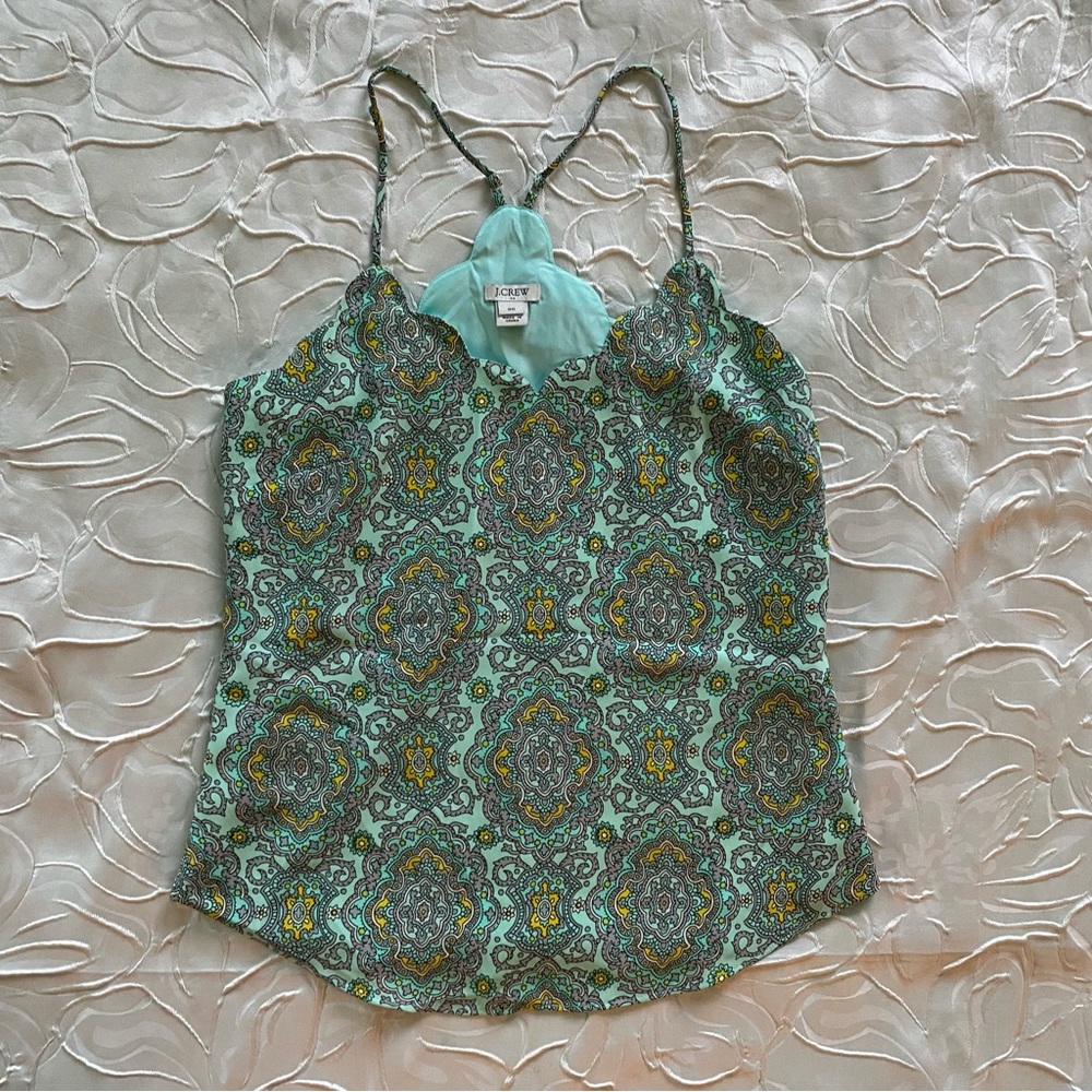 J Crew Factory Blue Paisley Print Scalloped Racerback Camisole Size 00 - Picture 3 of 8